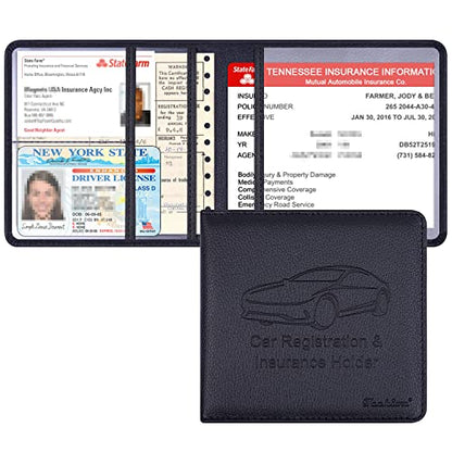 Car Insurance and Registration Holder, 5.5 x 5 Inch PU Leather Vehicle Glove Box Organizer Wallet Case for Insurance Card, Driver License, Paperwork - Black - color: Black