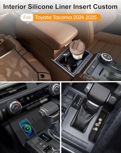 Interior Silicone Inserts Liner Fit for Tacoma 2025 2024 13PCS, Custom Fully Covered Non-Slip Fit for Toyota 4th Gen Tacoma Accessories, Include Center Console Cup Holder Door Pocket and More