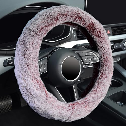 KAFEEK Frost Fluffy Microfiber Plush Steering Wheel Cover for Winter Warm, Universal 15 inch Soft Fuzzy Steering Wheel Cover,Charm Pink - color: pink, size: Standard Size[14 1/2''-15'']