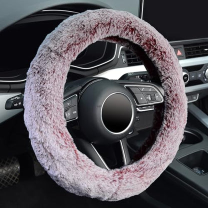 KAFEEK Frost Fluffy Microfiber Plush Steering Wheel Cover for Winter Warm, Universal 15 inch Soft Fuzzy Steering Wheel Cover,Charm Pink - color: pink, size: Standard Size[14 1/2''-15'']