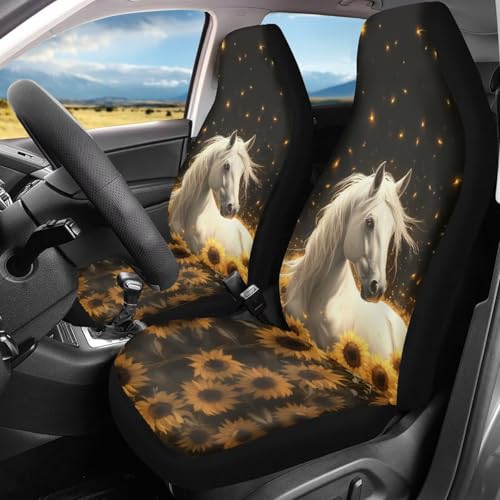 Bulopur Sunflower Horse Car Seat Cover for Men Women Soft Breathable Automotive Interior Protector Universal Fit for Car SUV Sedan Truck Easy to Install - color: Brown Horse Sunflower