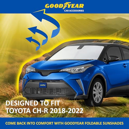 Goodyear Foldable Windshield Sunshade for Toyota C-HR 2018-2022, Car Accessories, Sunshade Cover, Sun Shade Car Windshield, Window Sun Blocker - GY008267 - color: For Toyota C-HR 18-22