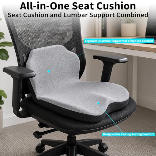 Memory Foam Truck Seat Cushion & Lumbar Support Set – Ergonomic U-Shape Tailbone Relief + L-Shape Back Cushion for Long-Haul Semi/Pickup Drivers Breathathable Cover Non-Slip Bottom Light Gray - size: Light Gray+Dark gray