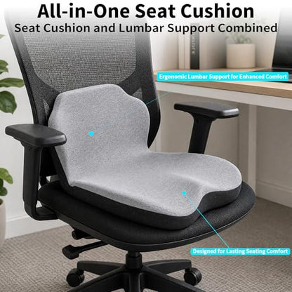 Memory Foam Truck Seat Cushion & Lumbar Support Set – Ergonomic U-Shape Tailbone Relief + L-Shape Back Cushion for Long-Haul Semi/Pickup Drivers Breathathable Cover Non-Slip Bottom Light Gray - size: Light Gray+Dark gray