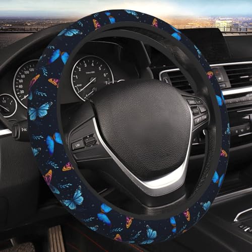 Fancy Butterflies Elastic Steering Wheel Cover Non-Slip Breathable Steering Wheel Protector Fit Auto, SUVs, Truck - color: Fancy Butterflies