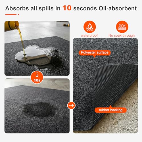 Heavy Duty Oil Spill Mat for Garage Floor, Extra Thick Absorbent with Anti-Slip Rubber Backing, Reusable Under Car Leak Pad (6.6 * 8.5FT)