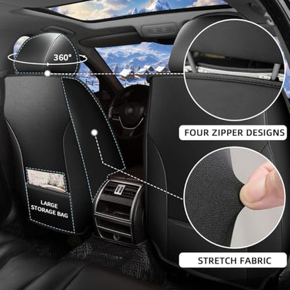 2PCS Front Car Seat Covers Fit for Nissan Frontier 2009-2024 2025 Breathable Faux Leather Seat Cushion with Lumbar Support Airbag Compatible Automotive Interior Accessories (Black)