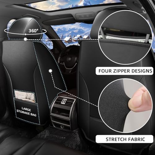 Seat Covers Fit for Hyundai Sonata 2007-2024 2025 2026 Full Set Seat Covers Breathable 3D Lumbar Support Faux Leather Protector Car Seat Covers (Black Line)