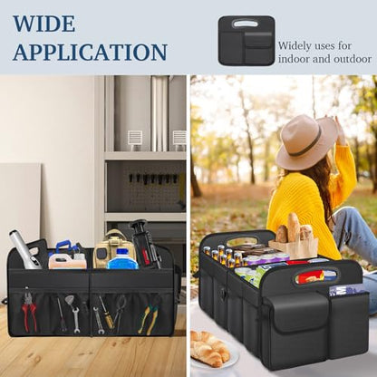 Car Trunk Organizer with Large Capacity Waterproof Car Accessories for Women & Men, Collapsible Trunk Organizer for Suv/Jeep/Sedan,Tools (Black, Standard)