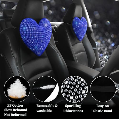 Car Bling Pillows Automobile Headrest Neck Pillow Shiny Diamond Interior Accessories for Women, Girls and Ladies Car Nevk Pillow Rhinestone Universal Fit Blue 2 Pieces - color: Blue 2pcs