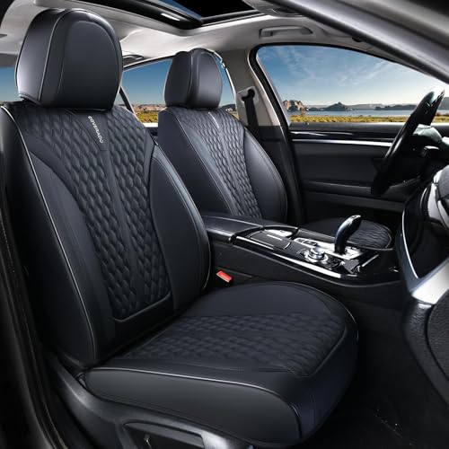 Coverado Front Seat Covers, Waterproof Seat Covers, 2 Pack Nappa Leather Car Seat Covers, Black Seat Covers for Cars, Automotive Seat Covers Universal Car Seat Protector Fit for Most Cars Trucks - color: A-Black, size: Front