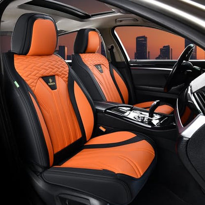 Seat Covers for Cars, Waterproof Automotive Seat Covers, Leather Car Seat Covers 2 Pack, Universal Front Seat Cushion Protector for Most Cars Trucks SUV-Black&Orange