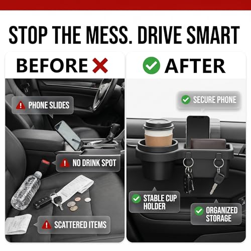 Li&Zhao Car Cup Holder - Hanging Car Door Window Drink Coffee Door Cup Holder with Clip-On Design, No Drill Universal Fit for All Vehicles, Perfect for Drivers and Truckers