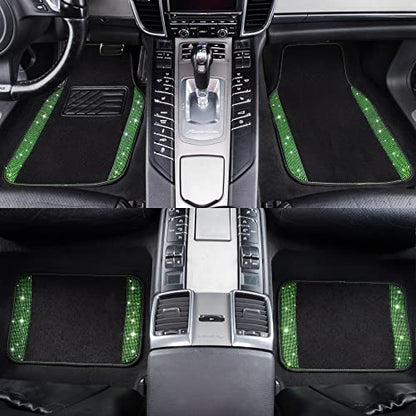 CAR PASS Shining Rhinestones Carpet, Bling Crystal Diamond Sparkly Glitter Car Floor Mats with Anti-Slip PVC Heel Pad Automotive Universal for SUV,Sedan,Car,Van,4pcs for Girl Women Green Diamond - color: Green Diamond