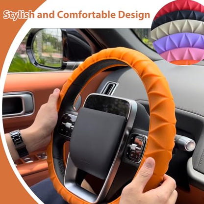 Silicone Steering Wheel Covers Orange 12.6-15 inch Non-Slip Car Steering Wheel Cover for Women Men Well Grip Universal Fit for Most Cars, SUV, Pick-up Trucks