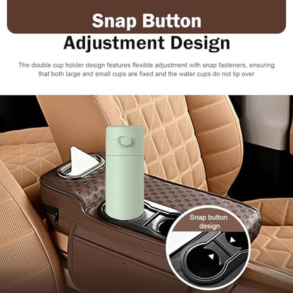 Car Armrest Cushion, Classic Grid Pattern Car Center Console Cover Pad, Waterproof 4-in-1 Armrest Cover with Tissue Box, Cup Holder, 2 Storage Bags, Universal for Most Cars (Coffee) - color: Coffee