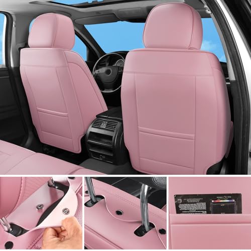 Car Seat Covers Full Set,5 Seat Leather Seat Covers for Cars,Pink Front Seats and Back Seat Cover,Waterproof Car Seat Cushion Protectors,Universal Fit for Most Cars SUV Trucks - color: Pink