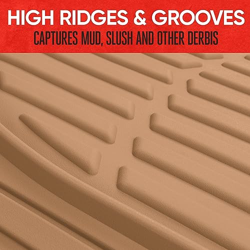 BDK Beige Heavy Duty Front & Rear Rubber Floor Mats Universal Liners for Car SUV Van & Truck, All Weather Protection with Anti-Slip Nibs, Fit Contours of Most Vehicles - color: 923-BG