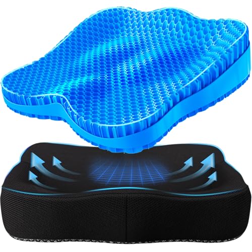 Gel Seat Cushion, Thicken Big Office Chair Cushion Chair Seat Pads for Long Sitting, Sciatica & Hip Pain Relief, Egg Seat Cushion for Wheelchair Car Office Home Travel Outdoor