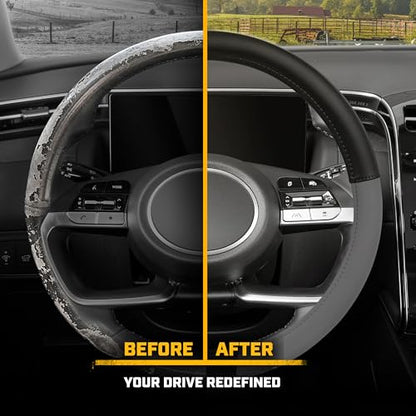 Cat® ErgoDrive Car Steering Wheel Cover with Dark Gray Grip, Black Faux Leather Steering Wheel Cover for Auto Truck Van SUV - Standard 14.5" - 15 Inches - color: Dark Gray/Black, size: Standard (14.5-15")