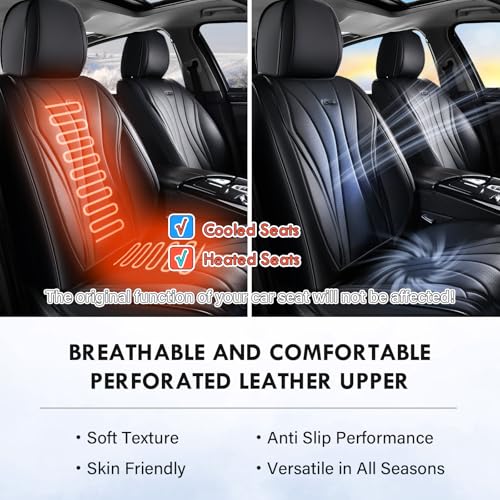 Coverado Car Seat Covers Full Set, Luxury Faux Leather Seat Cover, Black Seat Covers for Cars, Front and Back Seat Cover Waterproof Car Seat Protector Car Seat Cushion Universal Fit for Most Vehicles