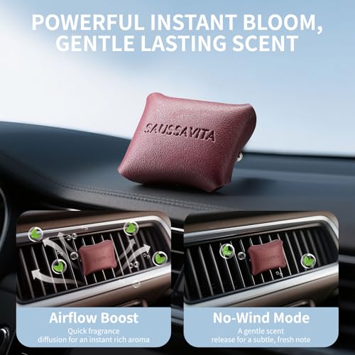 Car Air Freshener Diffuser Rose Sandalwood Scented 2 Pack, Car Fresheners Vent Clip Leather Design, Car Diffuser Wood Scented for 30 days Long Lasting Winered - color: Wine Red