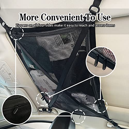 Upgraded Car Ceiling Cargo Net Pocket, NO SAGGING Roof Cargo Net Organizer, Strong Bearing Adjustable Capacity, Road Trip Accessories for Truck SUV, Car Camping Essentials
