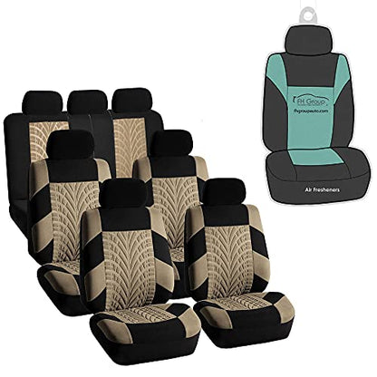 FFH Group Three Row Set 7 Seater Beige Travel Master Car Seat Covers, Airbag and Split Rear Car Seat Cover Universal Fit Interior Accessories for Cars Trucks SUV, Automotive Seat Covers - color: Beige