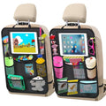 Car Backseat Organizer ，2 Pack Car Organizer Back Seat with 11" Tablet Holder, 10 Storage Pockets Seat Back Protectors Kick Mats for Kids Toddlers, Travel Accessories (Black)