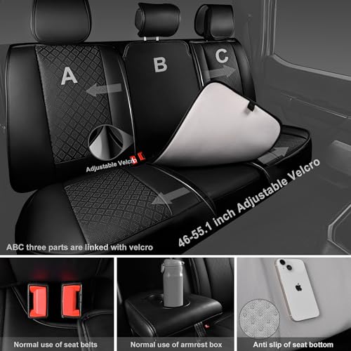 CAR PASS Nappa Leather Car Seat Covers 5 Seat, Luxury Lumbar Support, Waterproof Breathable Durable All Coverage Leatherette Seat Covers for SUVs,Pickups,Trucks,Vehicles (Full Set Solid Black) - color: Black