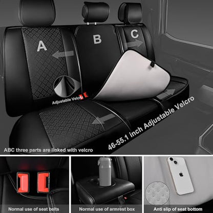 CAR PASS Nappa Leather Car Seat Covers 5 Seat, Luxury Lumbar Support, Waterproof Breathable Durable All Coverage Leatherette Seat Covers for SUVs,Pickups,Trucks,Vehicles (Full Set Solid Black) - color: Black