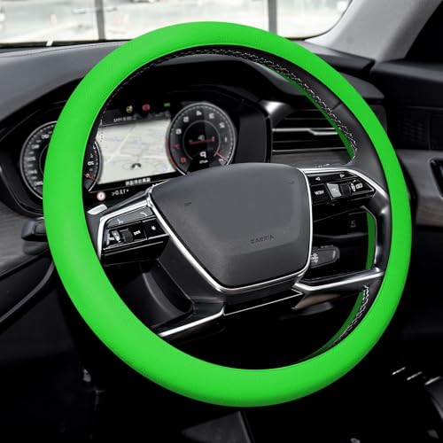 Car Steering Wheel Cover, Silicone Car Steering Wheel Protective Cover, 33-40 CM Anti-Slip Soft Comfortable Steering Wheel Cover for Women Men, Universal Interior Accessories Fit Most Vehilces (Green) - color: Green