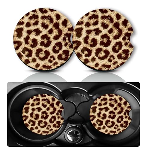Car Coasters for Cup Holders,2 PCS Universal Non-Slip Brown Leopard Print Car Coasters,2.75" Rubber Mat,Leopard Cars Accessories Cup Drink Holder Coaster Decor Leopards Gifts for Women,Men,Mom - color: Brown Leopard