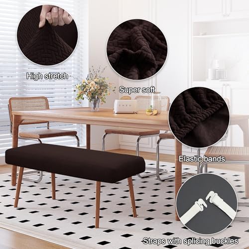 Stretch Bench Covers, Bench Seat Covers, Bench Cushions Covers, Printed Bench Seat Protector, Washable Bench Slipcover, Rectangle Bench Covers for Dining Room, Living Room, Kitchen(Twill coffee) - color: Twill Coffee