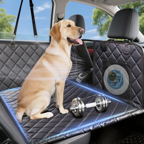Reversible Dog Car Seat Cover for Back Seat,Waterproof Scratchproof Pet Backseat Protector,Large Sturdy Back Seat Extender with Detachable Hard Bottom,Dog Hammock for Car,Trucks,SUVs (Black)