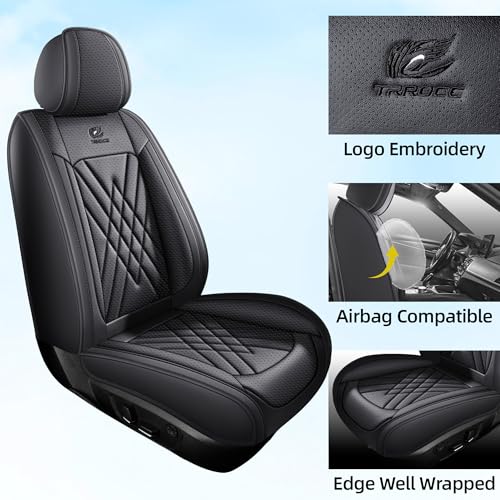 Car Seat Covers 5-Piece Full Set Durable Leather, Anti-Slip Waterproof Car Accessories Custom Fit for Most Cars, SUV & Sedan（Black）
