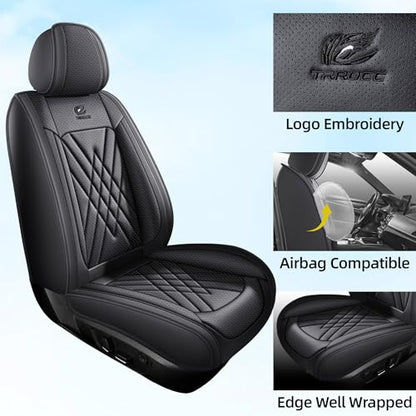 Car Seat Covers 5-Piece Full Set Durable Leather, Anti-Slip Waterproof Car Accessories Custom Fit for Most Cars, SUV & Sedan（Black）