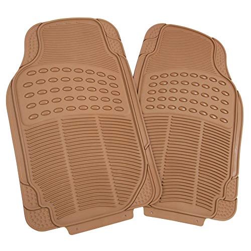 BDK Beige Heavy Duty Front & Rear Rubber Floor Mats Universal Liners for Car SUV Van & Truck, All Weather Protection with Anti-Slip Nibs, Fit Contours of Most Vehicles - color: 554-BG