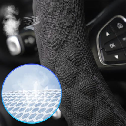 Elastic Stretch Car Steering Wheel Cover, 15Inch Breathable Ice Silk Vehicle Steering Wheel Protecter, Cool in Summer Automotive Interior Protection, Universal for SUV Sedan Truck (Black)