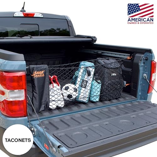 TacoNets Envelope Cargo Net for Ford Maverick - Fits 2022-Current - Upgraded 5mm Bungee - Integrated Storage Bag - Heavy Duty Carabiners - Designed in USA - style: Ford Maverick 2022+