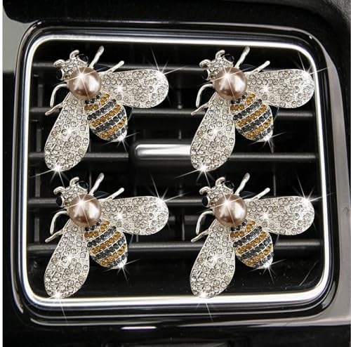 4 Pcs Bling Bee Air Vent Clips,Crystal Bee Car Air Fresheners Vent Clips Car Diffuser Vent Clip Rhinestone Diamond Bee Car Decoration Car Interior Decor Bling Car Accessories,Interior Accessories