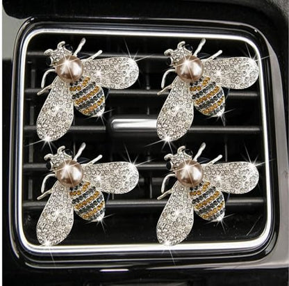 4 Pcs Bling Bee Air Vent Clips,Crystal Bee Car Air Fresheners Vent Clips Car Diffuser Vent Clip Rhinestone Diamond Bee Car Decoration Car Interior Decor Bling Car Accessories,Interior Accessories