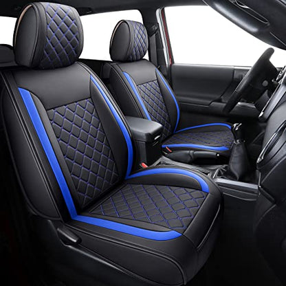 Tomatoman Tacoma Seat Covers Compatible with Toyota Tacoma 2005-2023 2024 2025 2026 SR V6 TRD Sport Extended Access Cab Truck Waterproof Faux Leather(Full Set, Black-Blue) - color: Full Set/Black-Blue