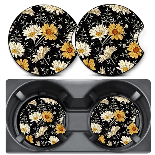 Car Coasters for Cup Holders,Non-Slip Cup Holder Car Interior Accessories Universal Auto Embedded in Ornaments (Little Daisy) - color: Little Daisy