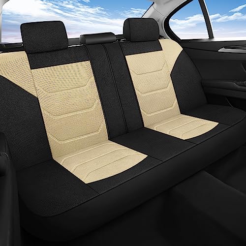 3D Air Mesh Car Seat Cover Full Sets Washable and Breathable Premium Cloth Automotive Vehicle Seat Covers for Cars Interior, Universal Fit for Most Cars, Sedan, Truck, SUV(Black/Beige)