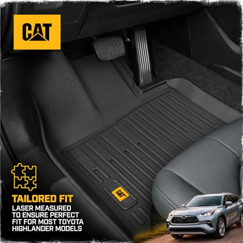 CAT® JustFit™ 3D All Weather Floor Mats for Toyota Highlander 2020-2026, Custom Fit Heavy Duty Rubber Car Mats Full Set for 7 Seater (Not for Hybrid) - style: Toyota Highlander (2020-2026)