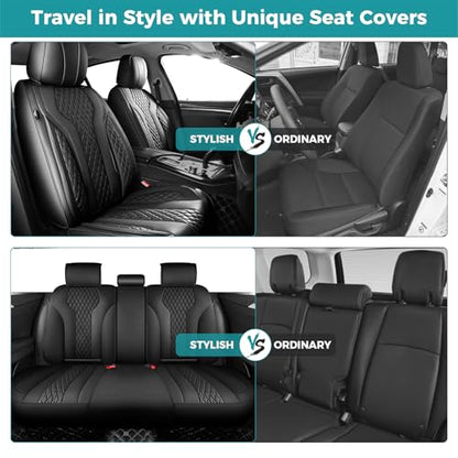 Leather Car Seat Covers Full Set, Breathable Faux Leather Seat Covers for Cars SUV Sedan Waterproof Black - color: Black