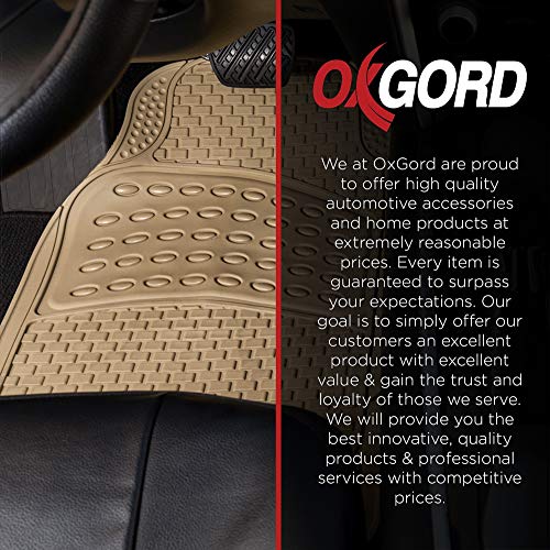 OxGord 4pc Rubber Floor Mats Universal Fit Front Driver and Passenger Seats and Rear - Car SUV Van and Truck - Brick Style - Beige - color: Beige