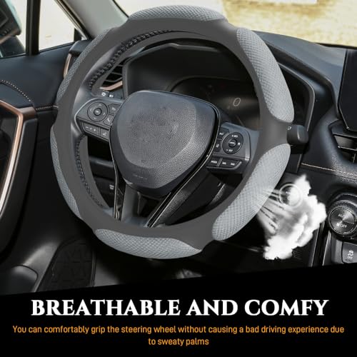 Car Steering Wheel Cover, 15" Anti-Slip Steering Wheel Protector Soft Hand Pad Cushion, Breathable Ice Silk Auto Wheel Wraps Comfy Grip All-Season Protector Universal for Women Men (Grey) - color: Grey