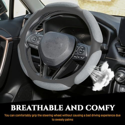 Car Steering Wheel Cover, 15" Anti-Slip Steering Wheel Protector Soft Hand Pad Cushion, Breathable Ice Silk Auto Wheel Wraps Comfy Grip All-Season Protector Universal for Women Men (Grey) - color: Grey